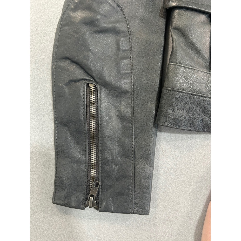 Boston Proper Leather Jacket Womens 4 Gray Utility Moto Multi-Pocket Zip Front - Picture 2 of 10